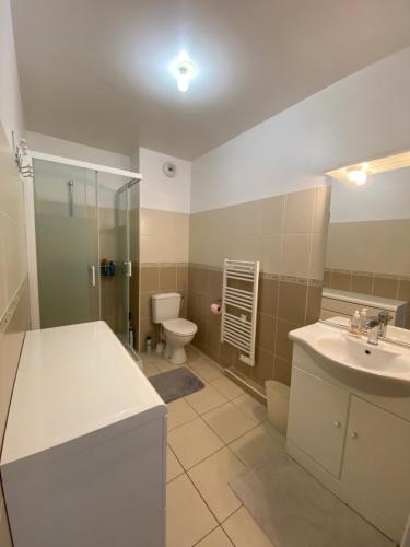 une salle de bain avec un lavabo et des toilettes dans l'établissement Studio cosy, à Nice