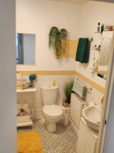 a bathroom with a toilet and a sink at Spacious room in Central London in London