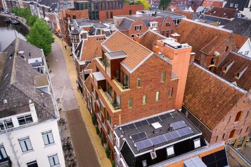 an overhead view of a city with buildings at Hotel Miss Blanche in Groningen