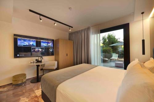 a hotel room with a large bed and a television at Boutique Hotel Sirmione in Sirmione