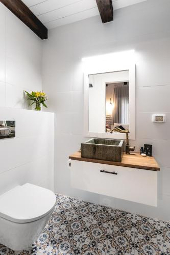 a bathroom with a sink and a toilet at Grand Vista Boutique Hotel And Spa in Yuval