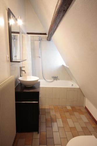 ein Badezimmer mit einem Waschbecken und einer Badewanne in der Unterkunft Appartement Zum Bären avec Parking in Colmar
