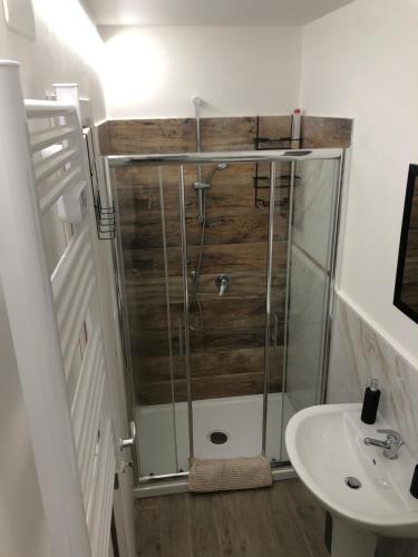 a bathroom with a shower and a sink at Casa Vacanze SANGALLO in Nettuno