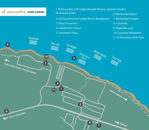 a map of the approximate approximate location of the dubrovnik beaches at El Encuentro Surf Lodge in Cabarete