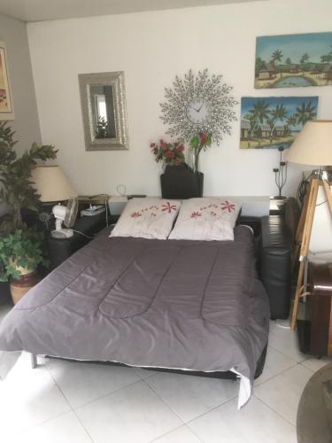 een slaapkamer met een groot bed in een kamer bij shargib2 - 70m2 au rdc d une jolie villa in Saint-Paul-de-Vence
