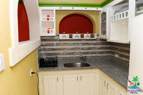 eine Küche mit einem Waschbecken in einem Spielzeughaus in der Unterkunft EHL Calypso Villa 4Bed 4.5baths, 5min to Beach in Saint Philip