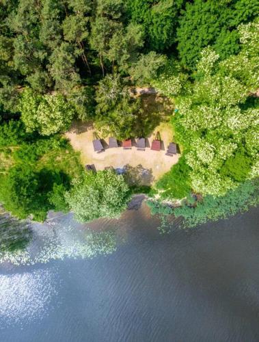 an aerial view of a island in the middle of a river at Apartament nad Zalewem Zegrzyńskim in Serock