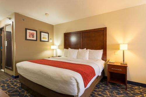 a hotel room with a large bed and two lamps at Comfort Inn & Suites Alamosa in Alamosa