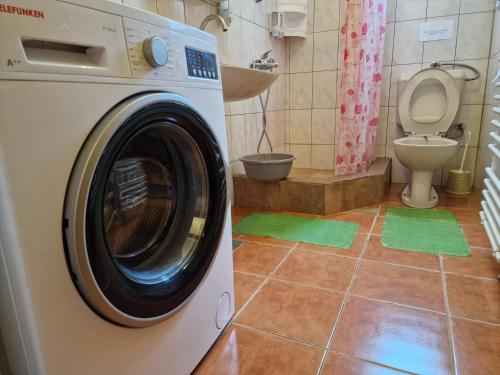 eine Waschmaschine im Bad mit WC in der Unterkunft Apartment Sarajevo - Free parking in Sarajevo