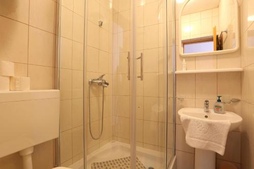 a bathroom with a shower and a sink at Apartments and rooms with parking space Tucepi, Makarska - 5263 in Tučepi