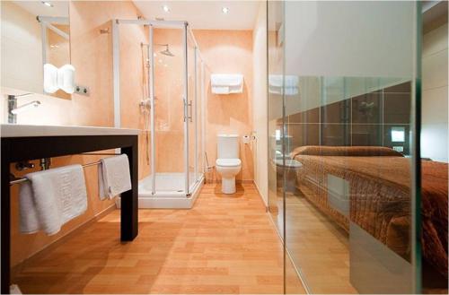 Hotel Area Serrano في Buniel: حمام مع دش ومرحاض