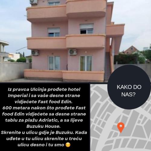 a flyer for a house with a picture of a building at Fikret-apartmani Velika plaža in Ulcinj