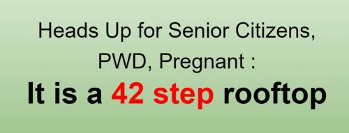 a sign with the words heads up for senior citizens pvd pregnant at Holyghost Veranda Baguio Transient Guest House 42 step rooftop in Baguio