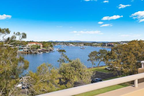 a view of the river from the balcony of a house at Spinnaker Quays in Mooloolaba