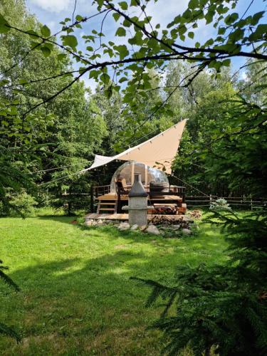 a yurt in the middle of a field with trees at Glamping Štôla- Perzeid in Štôla