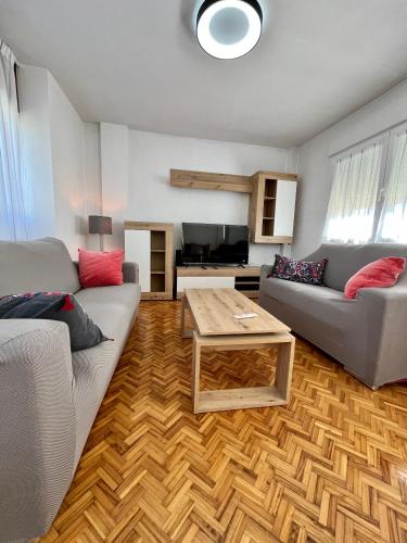 a living room with a couch and a coffee table at Duplex De los Reyes Católicos con parking incluido in Burgos