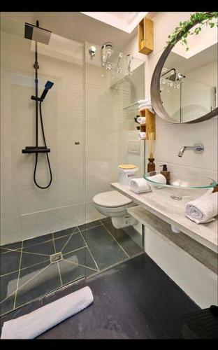a bathroom with a shower and a toilet and a sink at Proche Roland Garros in Boulogne-Billancourt