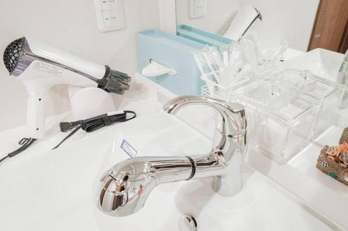 a bathroom sink with a blow dryer and a faucet at THE BLAUBAUM TOYA in Lake Toya