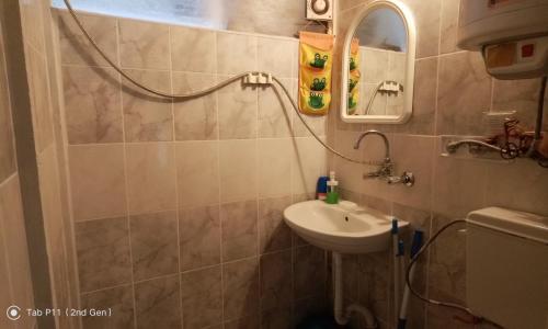 een kleine badkamer met een wastafel en een spiegel bij Granichar 2 Boards in Granichar
