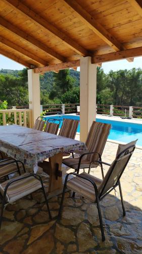 a table and chairs on a patio next to a pool at Villa Adriana in Selca