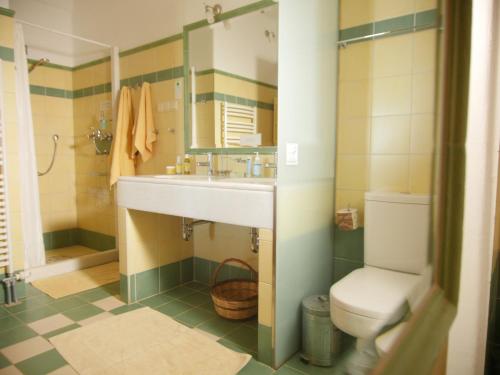 a bathroom with a sink and a toilet at Bio Guesthouse Mani Sonnenlink in Pírgos