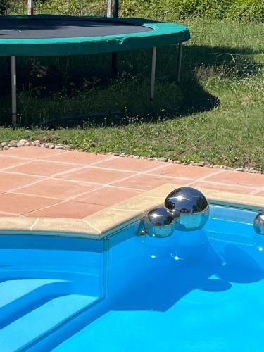 a ping pong table with two balls in a pool at gîte de Fontjalabert en campagne tout confort in Lisle-sur-Tarn