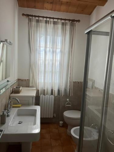 a bathroom with a toilet and a sink and a shower at SeeConero home in Ancona