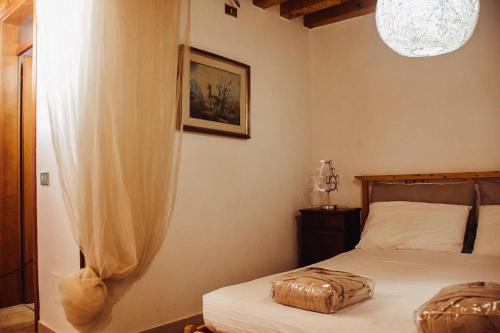 um quarto com uma cama com uma cortina ao lado em Relais nel Castello em Bassano del Grappa
