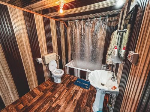a small bathroom with a toilet and a sink at Golden Hopes Group of Houseboats in Srinagar