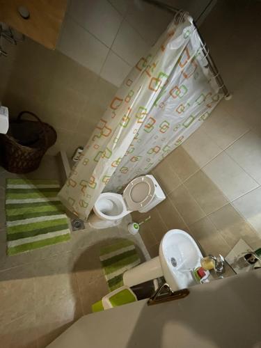 - une petite salle de bains avec 2 toilettes et un lavabo dans l'établissement Bartula Hut in Nature, à Bar