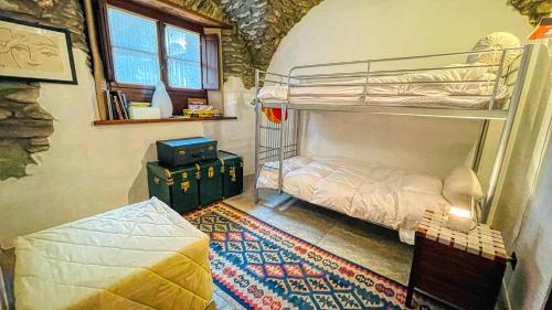 a bedroom with a bunk bed and a rug at Appartamento Jouvenceaux 50 - Affitti Brevi Italia in Sauze dʼOulx