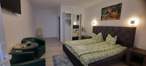 1 dormitorio con 1 cama y sala de estar en Casa Hărșan en Sovata