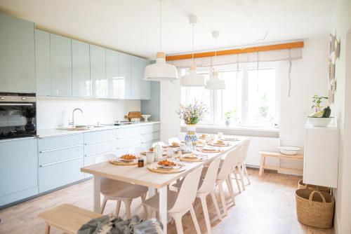 a kitchen with a table with food on it at Chalupa Morava in Veselí nad Moravou