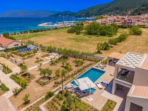 an aerial view of a house with a swimming pool at Claire villa in Sami
