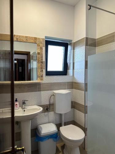 a bathroom with a toilet and a sink at ROMSIL GUESTHOUSE in Costinesti