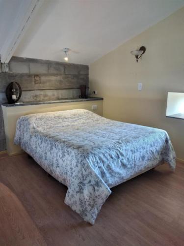 a bedroom with a bed with a blue comforter at PATO BLANCO in Ciudad Lujan de Cuyo