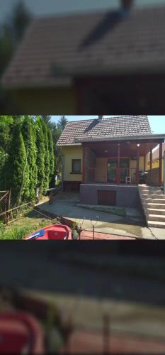 two pictures of a house with a car in front of it at Adler vendégház horgász nyaraló in Gyomaendrőd