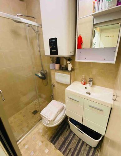 une salle de bain avec une douche, des toilettes et un lavabo dans l'établissement Studio - Butte aux cailles 13eme, à Paris