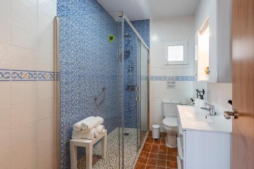 ein Bad mit einer Dusche, einem WC und einem Waschbecken in der Unterkunft Cortijo Las Vistas in Cómpeta