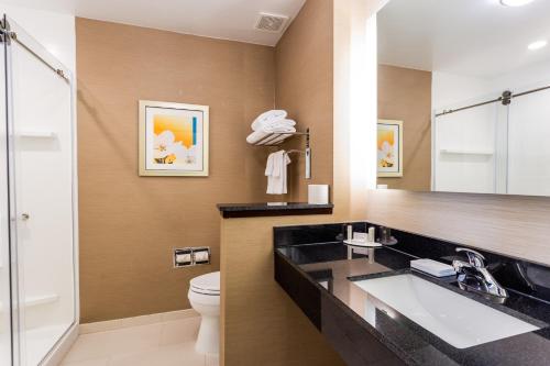 Fairfield Inn & Suites by Marriott Bay City, Texas في باي سيتي: حمام مع حوض ومرحاض