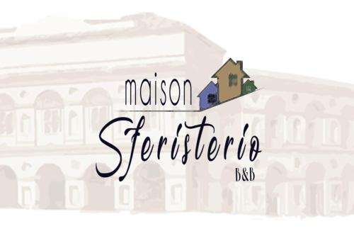 馬切拉塔的住宿－Maison Sferisterio，一座博物馆的标志,上面有一座房子