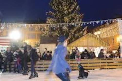 a group of people ice skating in front of a crowd at LE POINT DU JOUR 88460 DOCELLES in Docelles