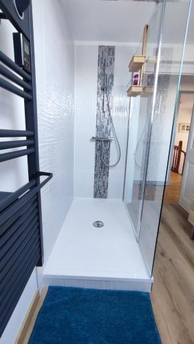 - une douche à l'italienne avec une porte en verre dans l'établissement le panoramique, à Quimper