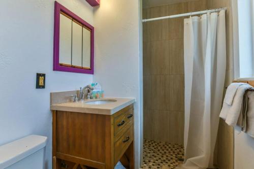 a bathroom with a sink and a shower at Cozy Adventure Pad Near Downtown - Rose Tree 2 in Moab