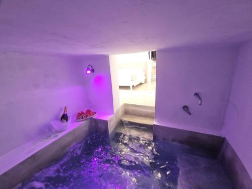 een paarse kamer met een zwembad op de vloer bij TORRE VECCHIA RELAIS in Ugento