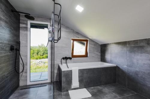 a bathroom with a shower and a bath tub at Villa Trn in Cetingrad