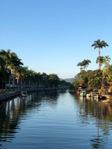 a river with boats and palm trees on it at POUSO DO BEIJA FLOR in Paraty