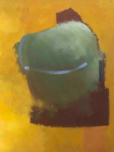 a painting of a green apple on a yellow background at Casa Tranquila Barrada in Alcoutim