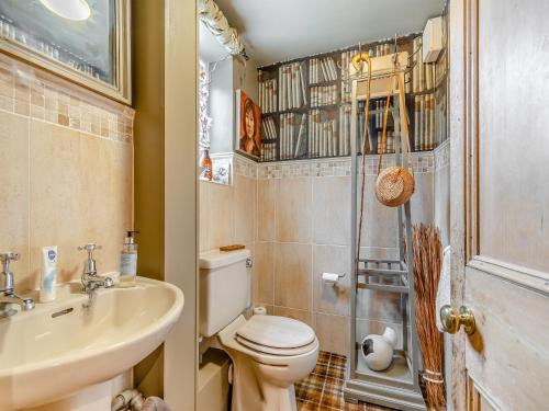 a bathroom with a toilet and a sink and a shower at Crown Gardens in Rosedale Abbey