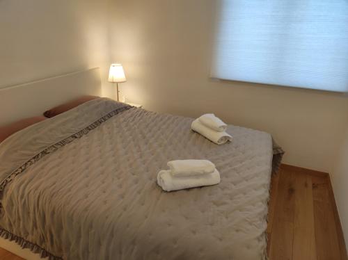 a bedroom with two towels on a bed at Veranda in Saborsko